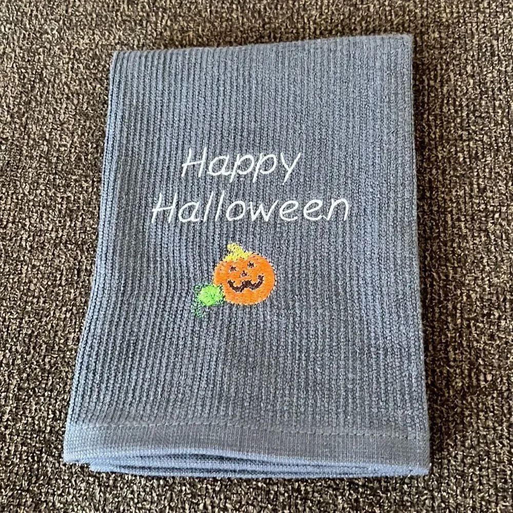 Happy Halloween Custom Embroidered Gray Cotton Barmop Towel